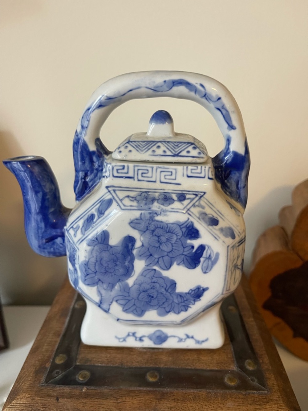 Blue and White Floral Ceramic Teapot - Classic Home Art